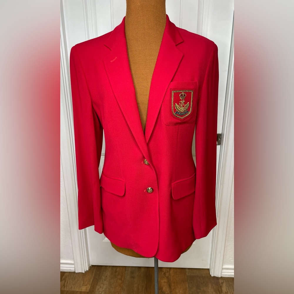 Lauren Ralph Lauren Vintage Red Anchor Crest Blazer Size 6